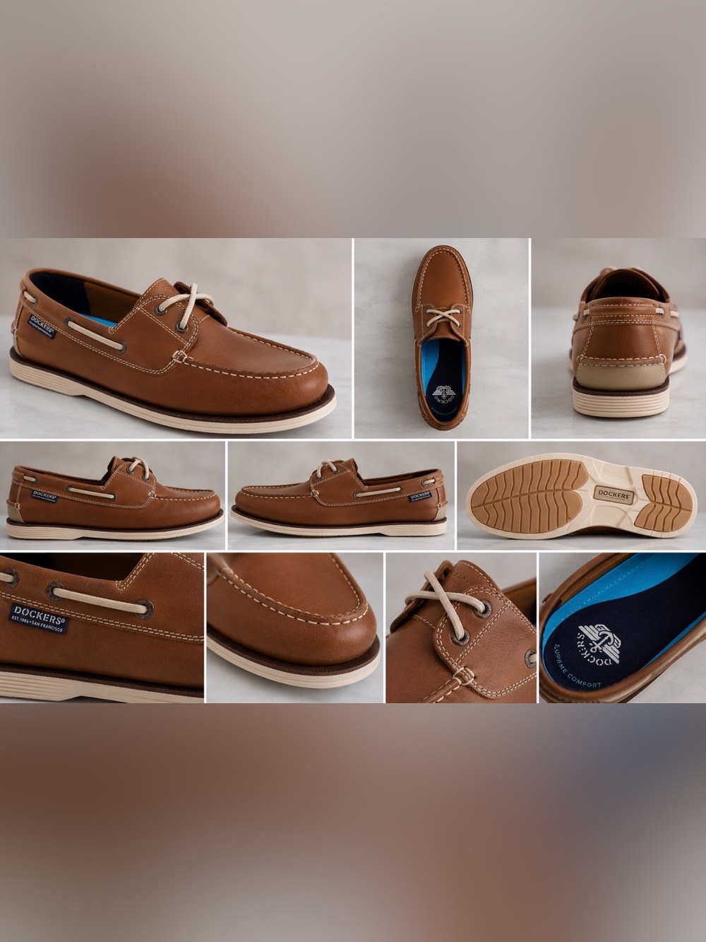 Men's or Boy's Dockers Dennison Brown Leather Lace-Up Boat Shoes Size 8M
